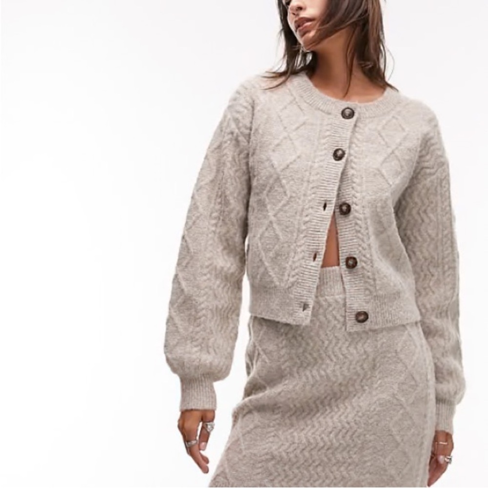 Topshop Women's Cream Cable Knit Sweater